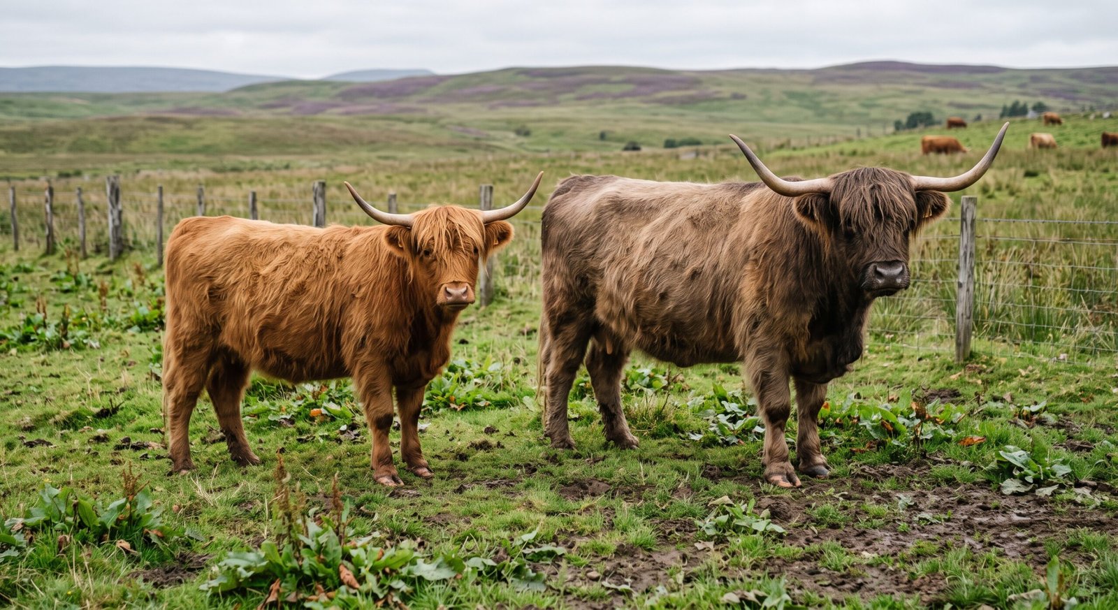 Highland cattle showing different adult sizes