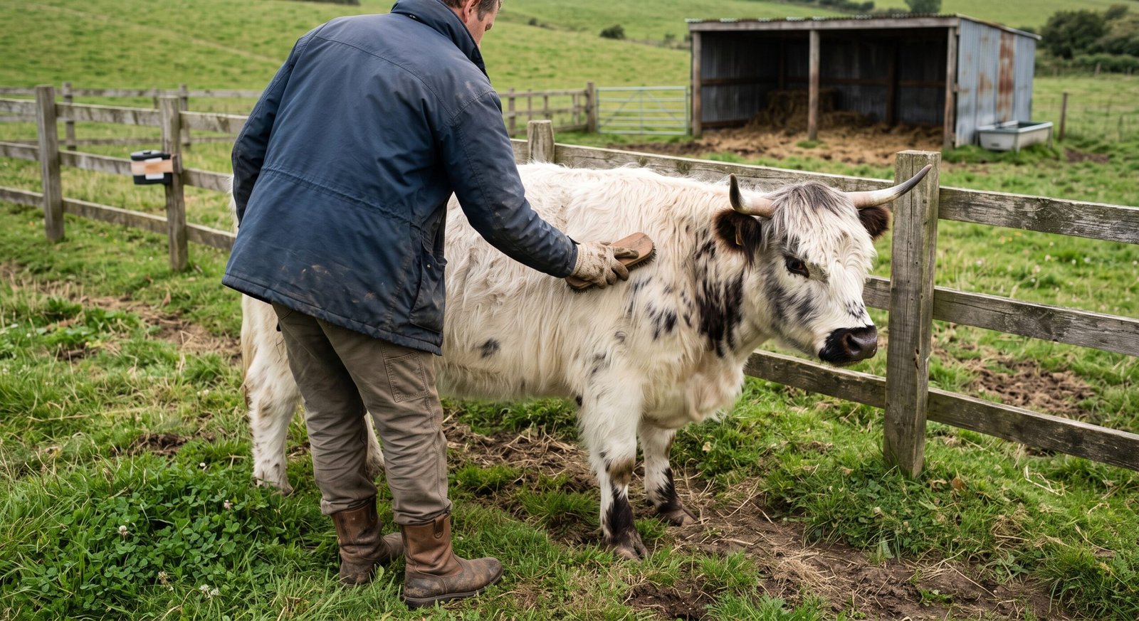 Farmer caring for a Highpark cow