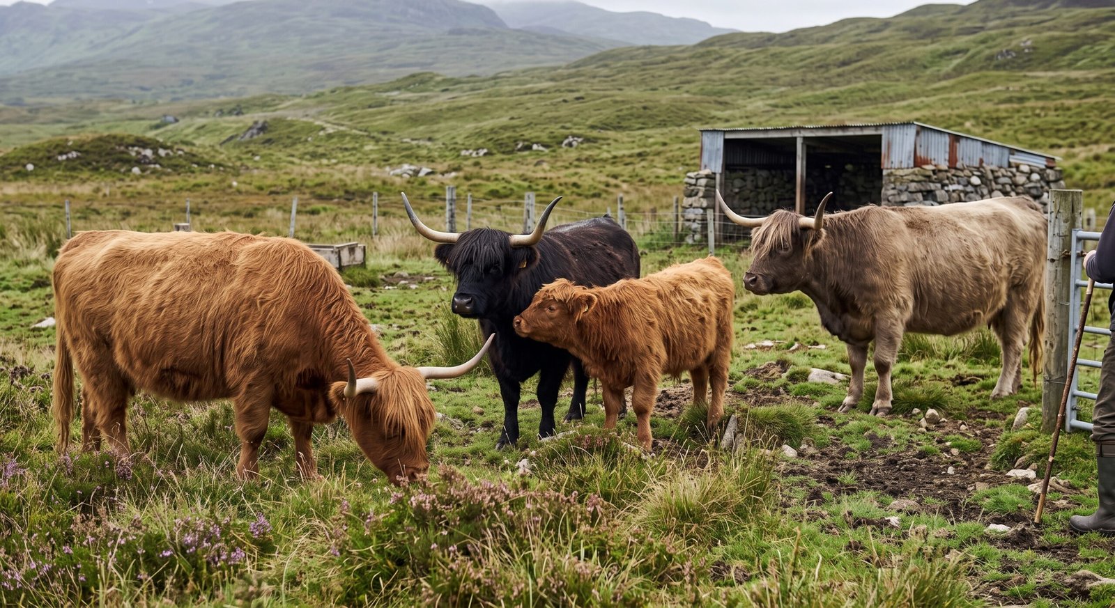 Scottish Highland cattle grazing together