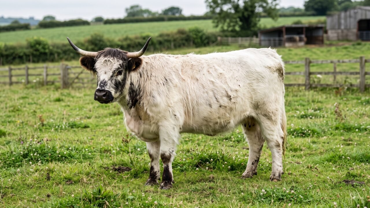 Highpark cow with white and dark markings
