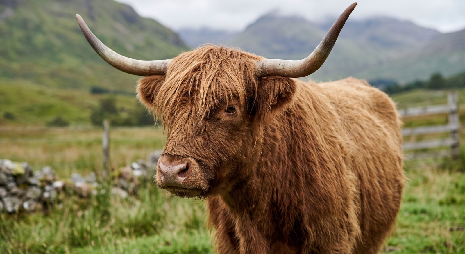 Scottish Highland cow with shaggy double coat