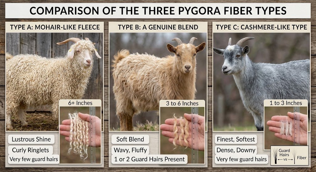 The Three Fiber Types adult Pygora goat
